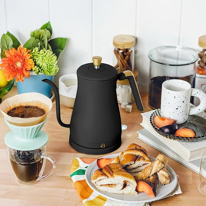 1-Liter Electric Gooseneck Kettle, 1200W Fast Heating Pour Over Coffee and Tea Kettle with Precise Spout (Black Sesame)