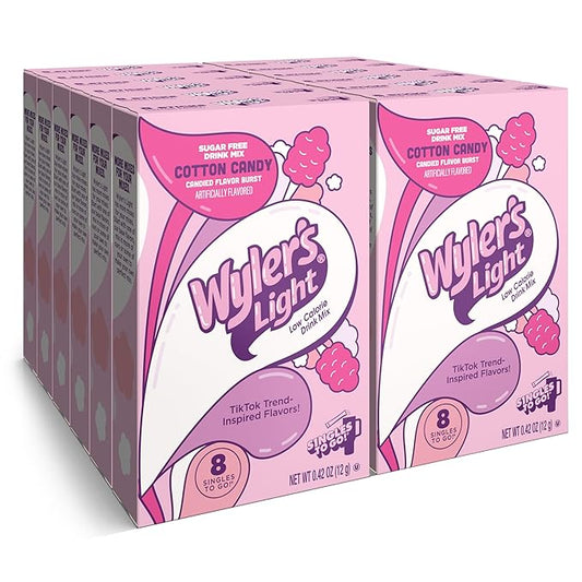 Wyler's Light Singles To Go Powder Packets, Water Drink Mix, Watertok Cotton Candy, 96 Servings, 8 Count x Pack of 12