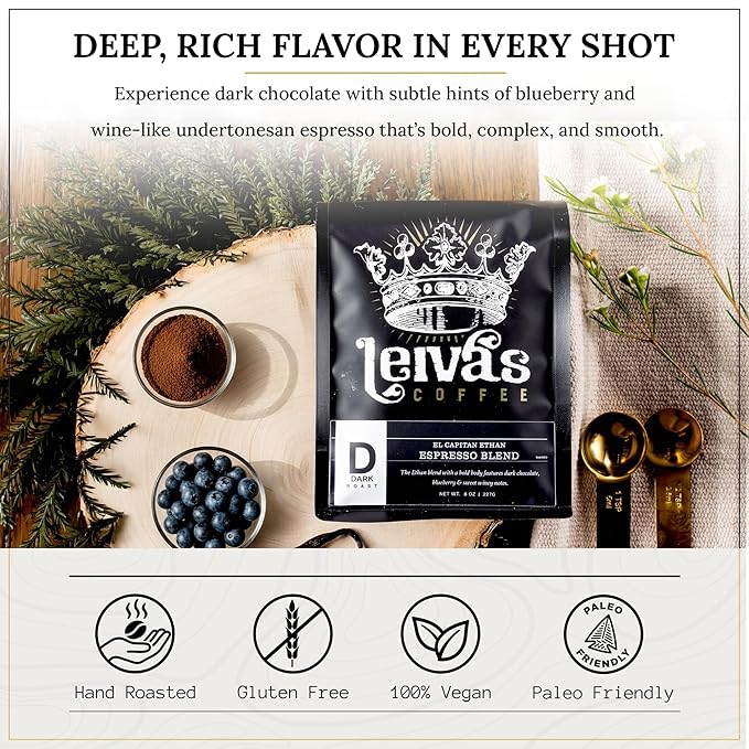 Leiva’s Dark Roast Espresso Ground (8oz), Roasted to Order, Micro-Lot Guatemalan Coffee Beans – El Capitan Ethan Espresso Coffee Ground w/Chocolate & Blueberry Notes - Low Acidity Roast