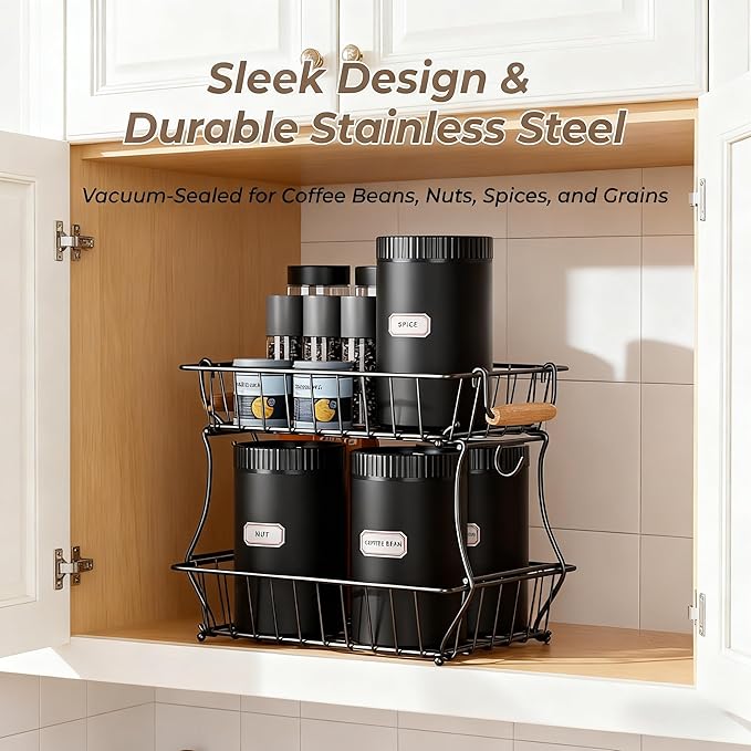 Vacuum Coffee Canister, 1.6L Airtight Food Storage Container, Automatic Stainless Steel Coffee Canister, Food Storage Containers - Coffee Containers