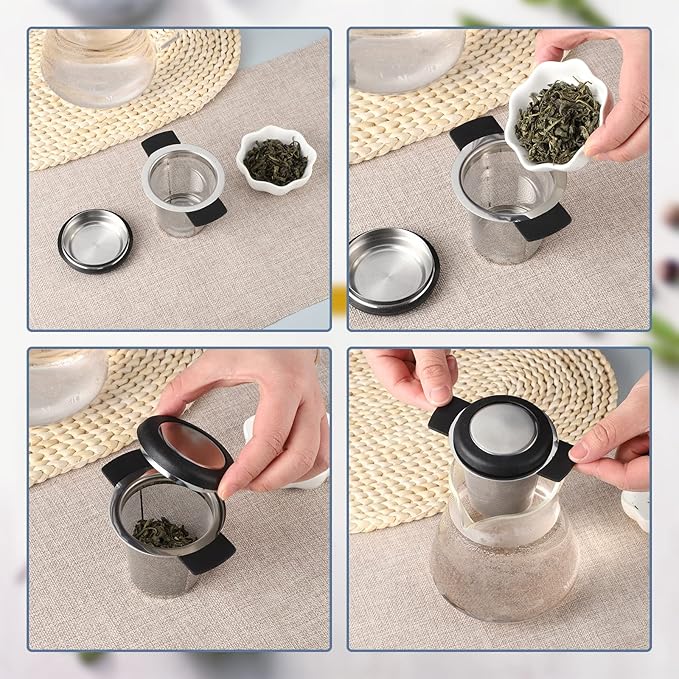 2 Pack Tea Strainers for Loose Tea Stainless Steel Fine Mesh Steeper & Infuser with Large Capacity Tea Diffuser Basket and Lid Fits for Cup