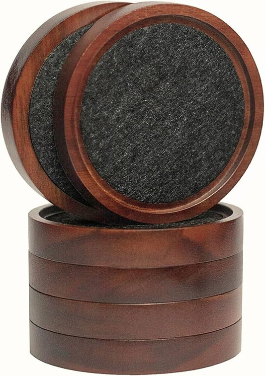 Wooden Coasters with Felt Insert, 4.13 Inch, Set of 6, Absorbent Coasters for Drinks, Absorbent and Insulation Felt Stackable Cup Holders, Absorbent and Heat-Insulated for Coffee Table Decor,
