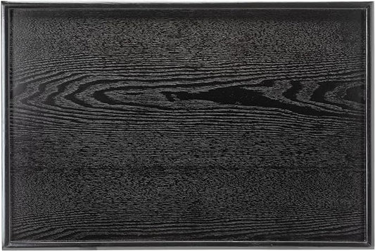 17.7 x 13 Inches Extra Large Solid Wood Serving Tray for Tea Coffee Table Snack Food Meals Serving Plate Kitchen Party Bar Breakfast Server with Raised Edges Black Wooden Decorative Ottoman Tray