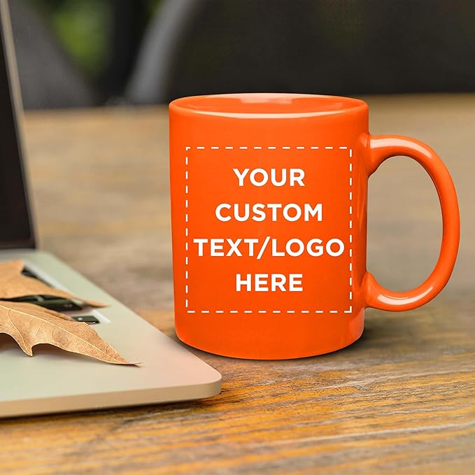 Custom Ceramic Coffee Mugs 11 oz. Set of 10, Personalized Bulk Pack - Coffee cup set, Iced coffee cup, Gaming mug - Princeton Orange