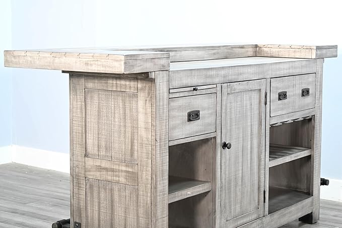 80 - Inch Alpine Bar Cabinet, 3-Tier Home Bar Cabinet (Alpine Grey Finish, W/ 2 Seat)