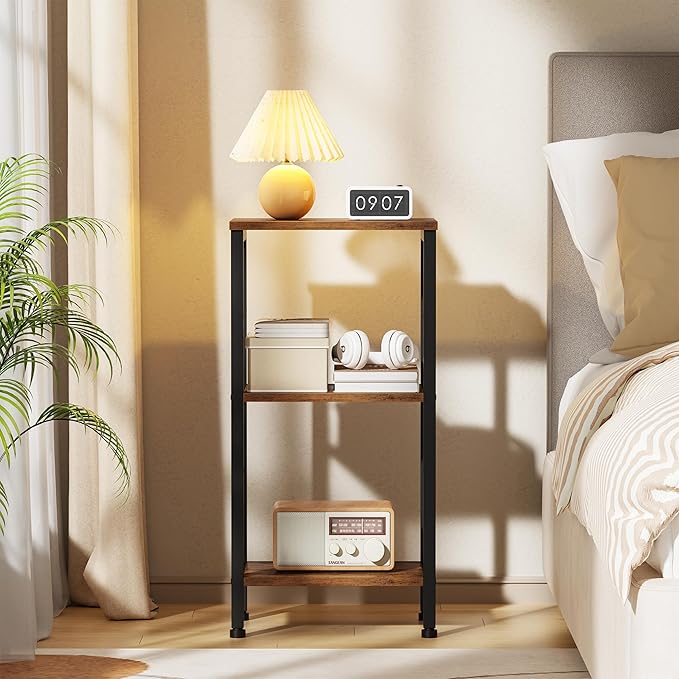 Small Side Table, Tall End Table with Adjustable Shelf, Accent Table Stand for Home Decor, Small Entryway Table, Bedroom Nightstand, Living Room, Office, Rustic Brown