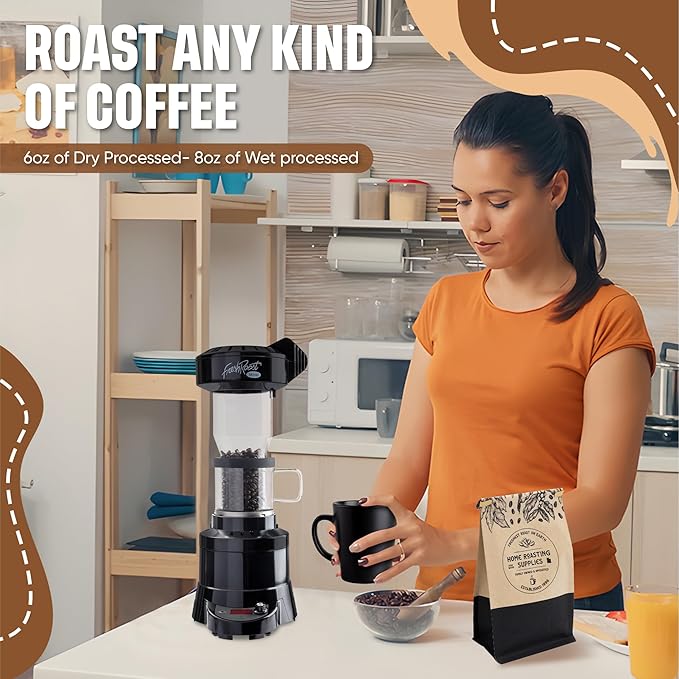 Fresh Roast Coffee Roaster Bundle SR540, Glass Extension Tube, Pour Over Digital Scale, (4lbs) Sample Pack of Green Beans, (2-Pack) Sample Trays, Chaff Brush