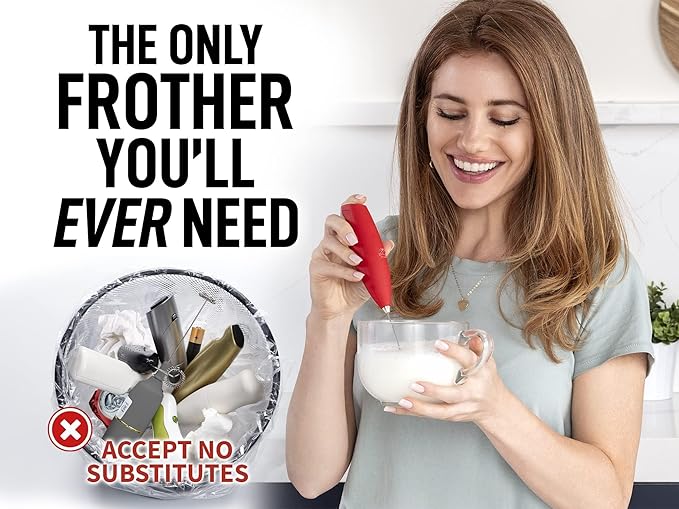 Zulay Powerful Milk Frother for Coffee with Upgraded Titanium Motor - Handheld Frother Electric Whisk, Milk Foamer, Mini Mixer and Coffee Blender Frother for Frappe, Latte, Matcha, No Stand - Red