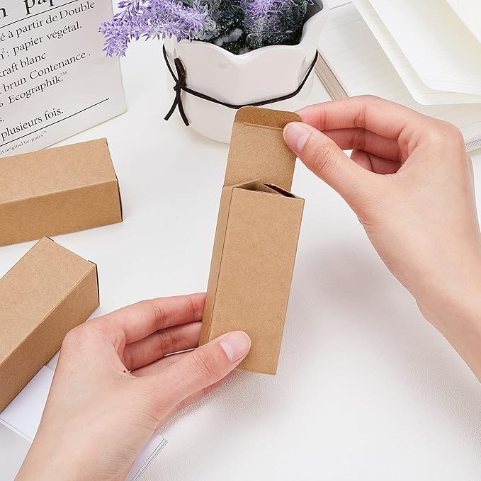BENECREAT 45PCS Brown Kraft Paper Lipstick Box Essential Oil Wrapping Box for, Wedding, Birthday Party Favor, 9.1x3.7x3.6cm/3.58x1.45x1.41