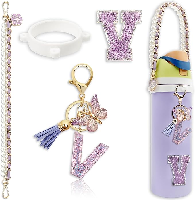 Letter Handle Strap Accessories with Cute Initial Charm Compatible with Owala Water Bottle 24oz 32oz 40oz Owala Kids