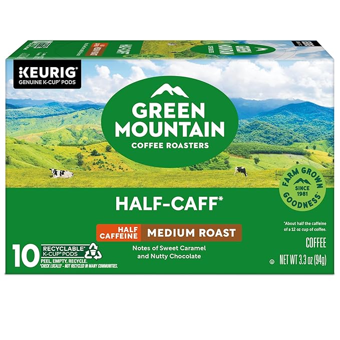 Green Mountain Coffee Roasters Half Caff, Keurig Single Serve K-Cup Pods, Medium Roast Coffee, 60 Count, (6 Packs of 10)