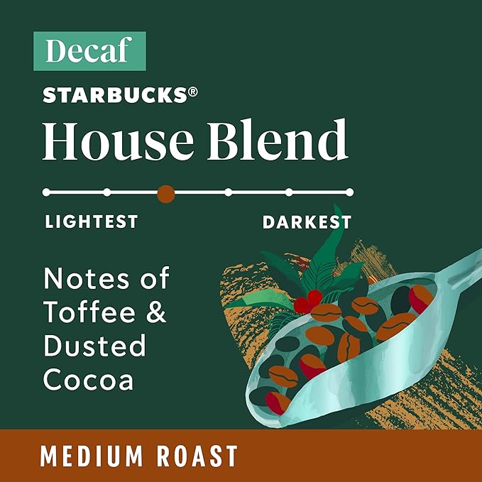 Starbucks K-Cup Coffee Pods, Medium Roast Hot or Iced Coffee, Decaf House Blend, 40 Keurig Pods