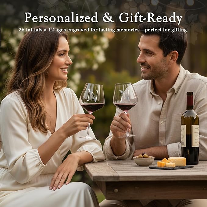 Personalized Crystal Wine Glass for Women Custom Gifts for Wife Brides Her Wedding Day Bridal Shower Bachelorette Party Engaged Engagement Aesthetic Romantic Birthday Christmas Valentines Husband,N