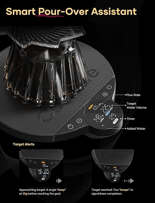Cocinare Balance Lite Coffee Scale with Timer, 3kg/0.1g Precision Digital Scale for Pour-Over, Espresso & Drip, 3 Brewing Modes (Assist, Weigh, Competition), Adjustable Ratios & Flow Rate, Black