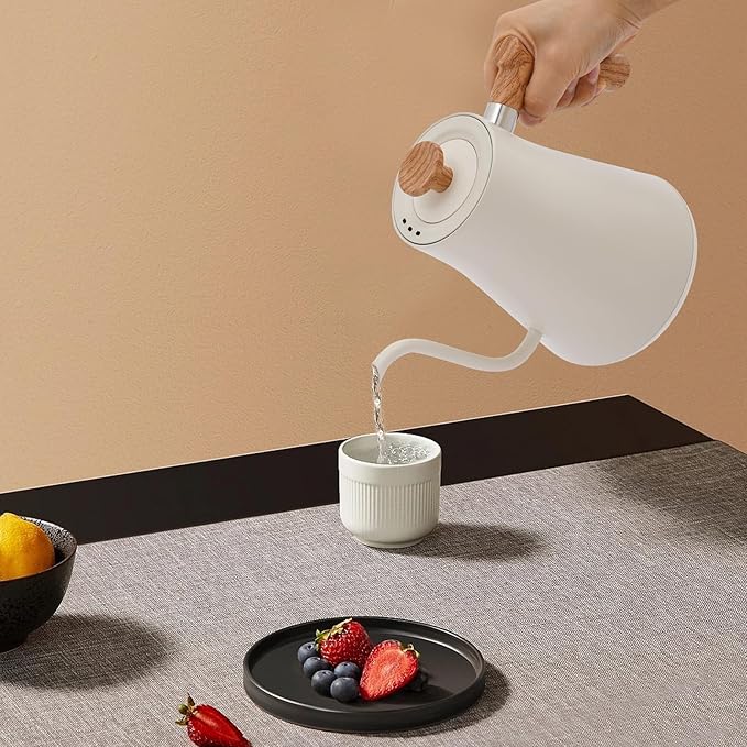 Electric Gooseneck Kettle, 1200W 0.9L Quick Heating Electric Kettles with LCD Screen Stainless Steel Inner Timing Constant Temperature Suitable for Home Offices Hotels Restaurants (White)