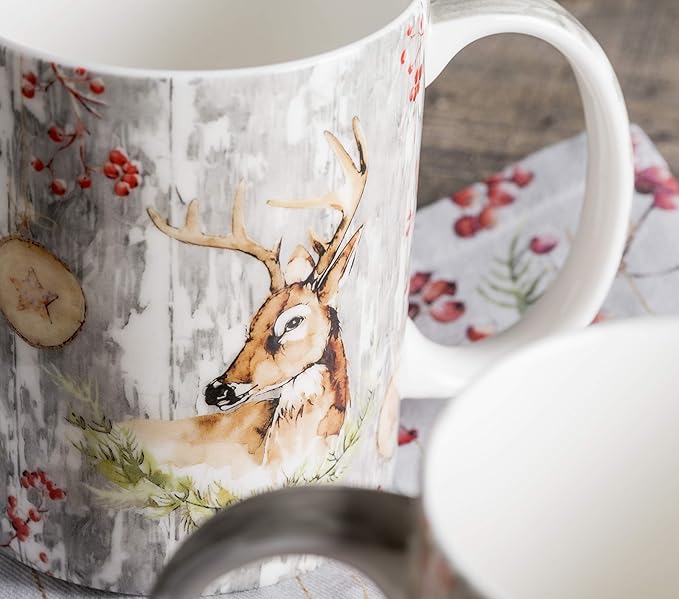 Maison d' Hermine Coffee Mug with Handles Fine Bone China Mugs Pack of Two Tea Cups for Hot Beverages Cappuccino Latte Home Restaurant Office Perfect for Gift (Mountain Life, 12 Ounce)