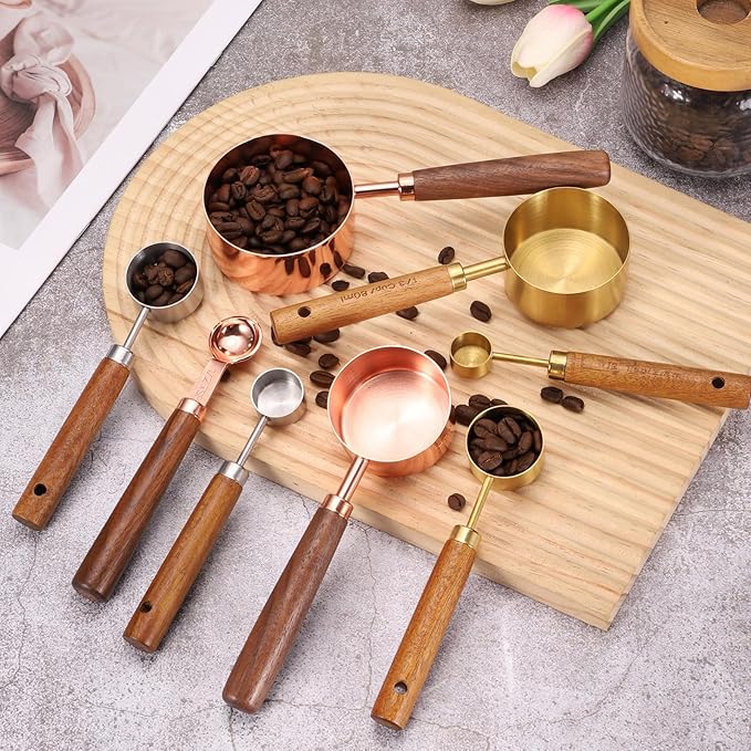 uxcell Measuring Spoon, 2.5ml Stainless Steel Coffee Scoop Spoon with with Wood Handle for Ground Coffee Tea Sugar Cooking Baking, Rose Gold