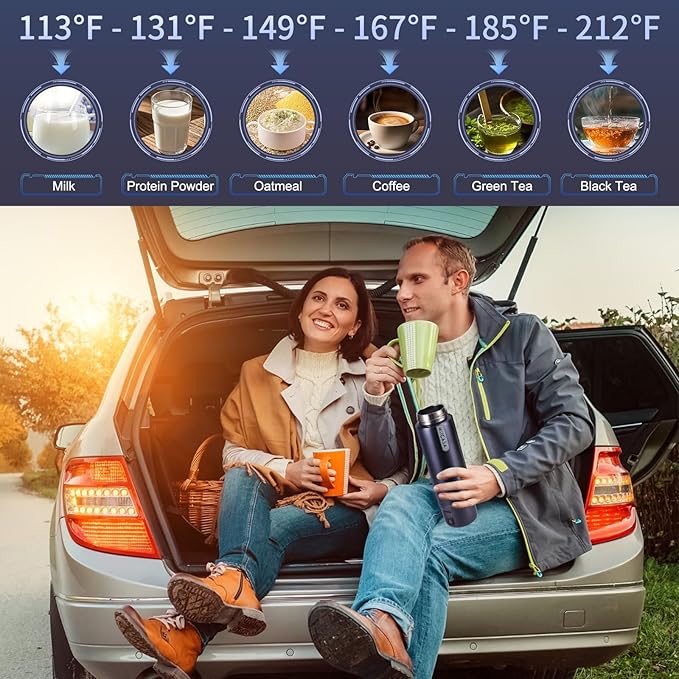 Vacuum-Insulated Portable Electric Kettle,Miicasa Stainless Steel Tumbler Small Electric Kettel,Travel Water Boiler with 6 Temperature and Auto Shut-Off Boil Dry,16oz