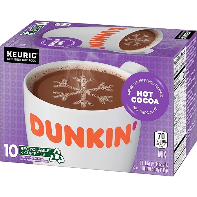 Dunkin' Milk Chocolate Hot Cocoa, 60 Keurig K-Cup Pods, 10 Count (Pack of 6)
