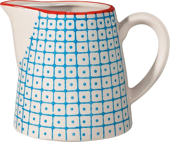 Bloomingville Ceramic Creamer Carla – 8.75 fl oz Blue Stoneware Milk Pitcher with Handle – Handmade Sauce Jug with Stamp Decor – Microwave & Dishwasher Safe – Scandinavian Tableware