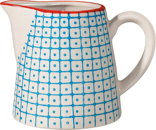 Bloomingville Ceramic Creamer Carla – 8.75 fl oz Blue Stoneware Milk Pitcher with Handle – Handmade Sauce Jug with Stamp Decor – Microwave & Dishwasher Safe – Scandinavian Tableware