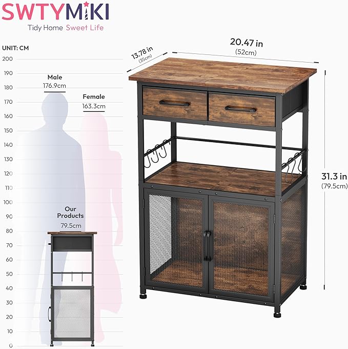 SWTYMIKI Coffee Bar Cabinet with Drawer - 20.47" Coffee Stand Station with Removable Hooks, Buffet Cabinet for Coffee Maker or Microwave, Kitchen Bar Table Storage Organizer, Espresso