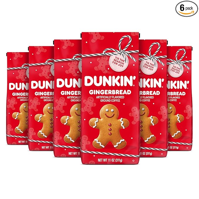 Dunkin’ Gingerbread Artificially Flavored Coffee, Ground Coffee, 11 oz. Bag, 6 Count