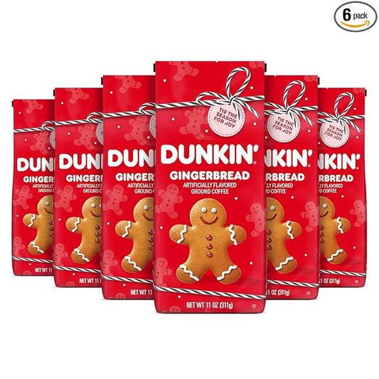 Dunkin’ Gingerbread Artificially Flavored Coffee, Ground Coffee, 11 oz. Bag, 6 Count