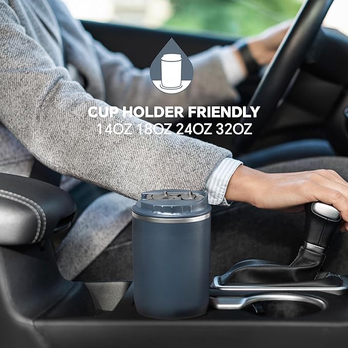 Ideus Insulated Tumbler with Lid and Straw 18 oz, Stainless Steel Double-Wall Vacuum Leak-Proof Travel Coffee Mug, Cup Holder Friendly, Navy Blue