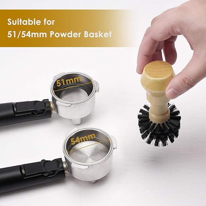Espresso Machine Portafilter Brush - Nylon Bristle and Wooden Handle Coffee Grounds Remover, Compatible with 51MM and 54MM Portafilters, Professional Cleaning Tools