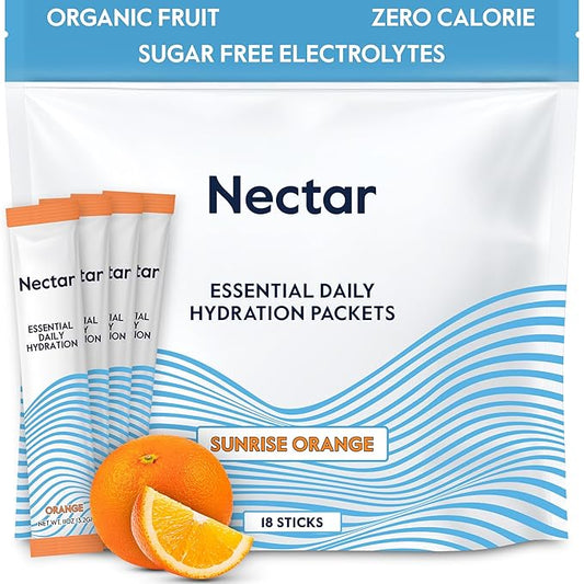 Nectar Hydration Packets - Electrolytes Powder Packets - No Sugar or Calories - Organic Fruit Liquid Daily IV Electrolytes Powder for Dehydration Relief and Rapid Rehydration (Orange 18 Pack)