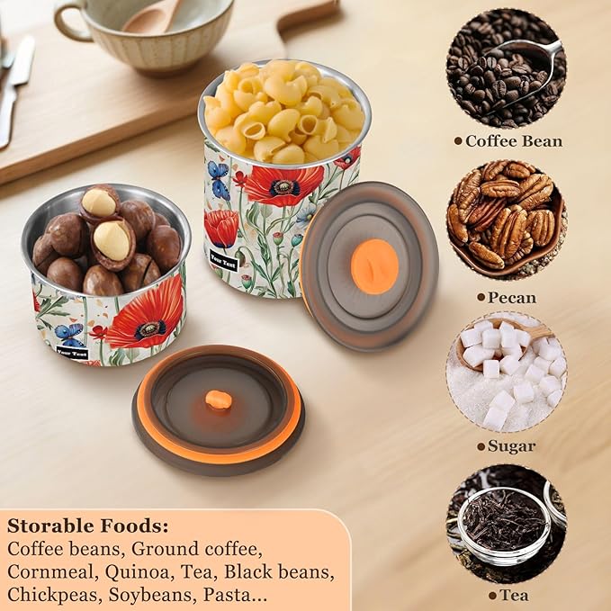 ALAZA Red Poppy Flowers Butterfly Airtight Coffee Bean Canister Customed 500ml Food Storage Containers with Lids For Gournd, Tea, Sugar, Flour, Rice, Cereal, Candy Cookie Jar