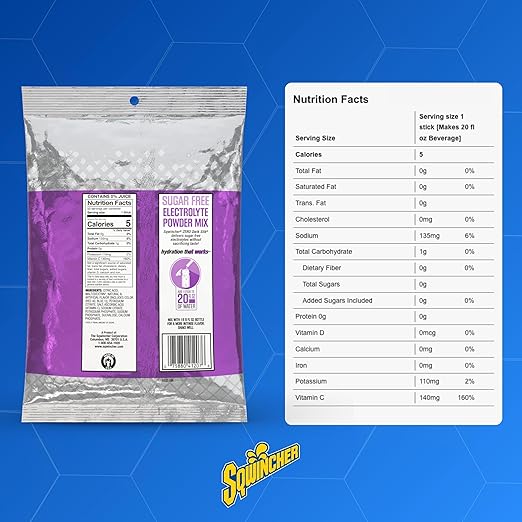 Sqwincher Zero Qwik Stik, Grape, Sugar Free, Low Calorie, Low Sodium Electrolyte Powder Hydration Drink Mix, .11 0z Packet (Pack of 50)