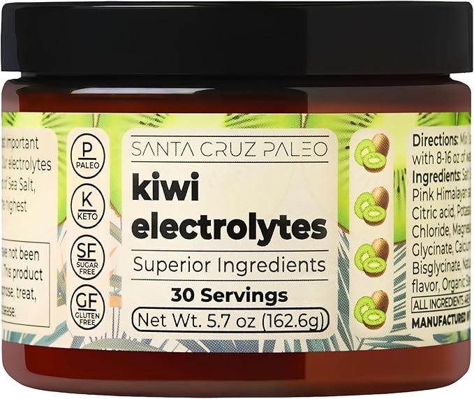 Santa Cruz Paleo Electrolyte Powder, Kiwi Flavor, Sugar Free Hydration Drink Mix with Himalayan Pink Salt, Sea Salt, Magnesium Glycinate, Potassium Chloride, Sweetened with Stevia, 30 Servings