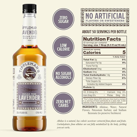 Tippleman's Sugar Free Lavender Coffee Syrup, Zero-Sugar, Great for Drinks, Lattes & Espressos – 750ml Bottle Fits Pump