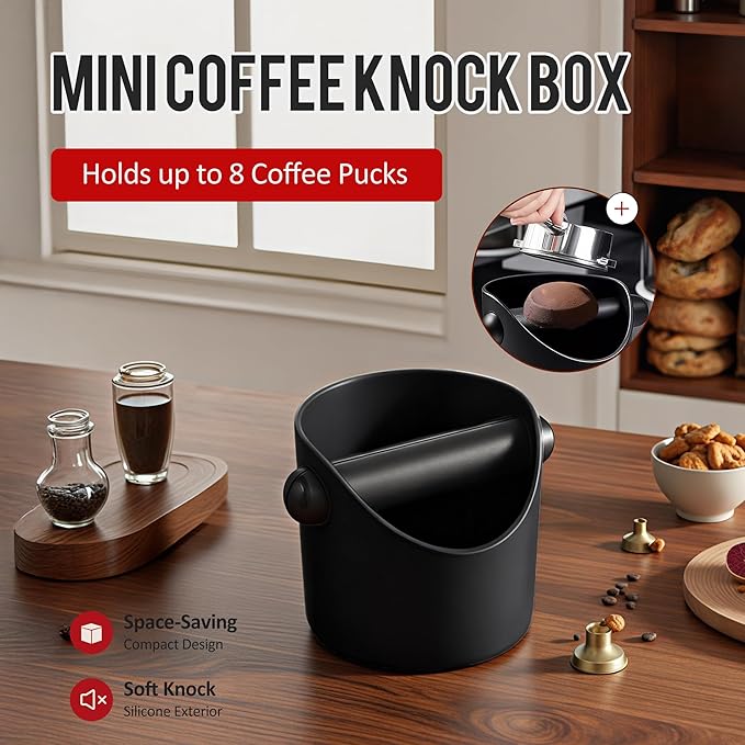 Li&Zhao Espresso Knock Box - Premium Knock Box for Espresso Machines with Non-Slip Base, Includes Brush and Dust Blower, Knock Box Espresso Accessory for Home, Suitable for 51-53mm Knock Box(Black)