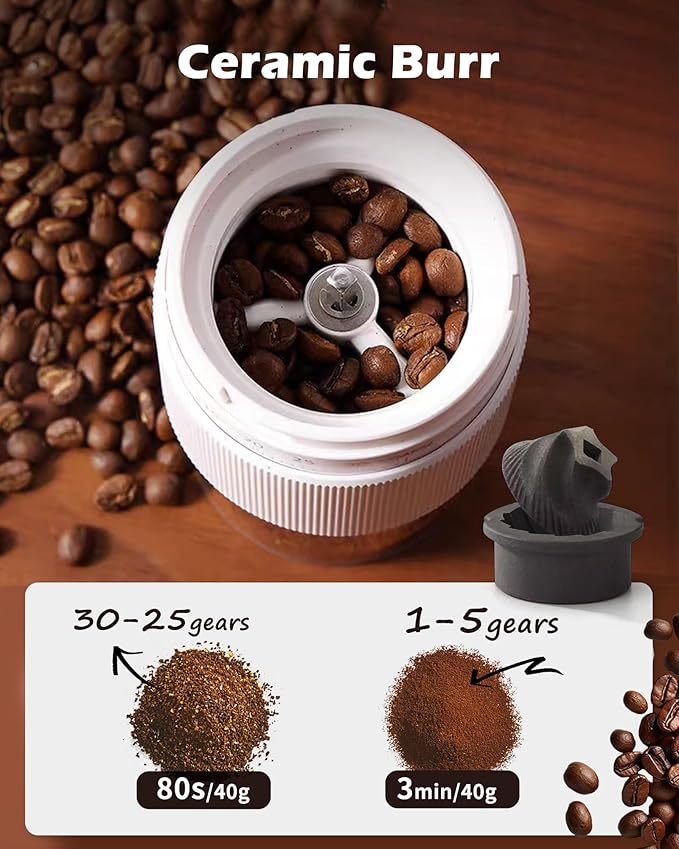 Manual Coffee Grinder with Ceramic Burr, 40g Capacity,35 Adjustable Settings,Portable Hand Mill for Espresso, French Press, Drip,Pour Over,Cold Brew,Compact and Quiet for Home Use (White)
