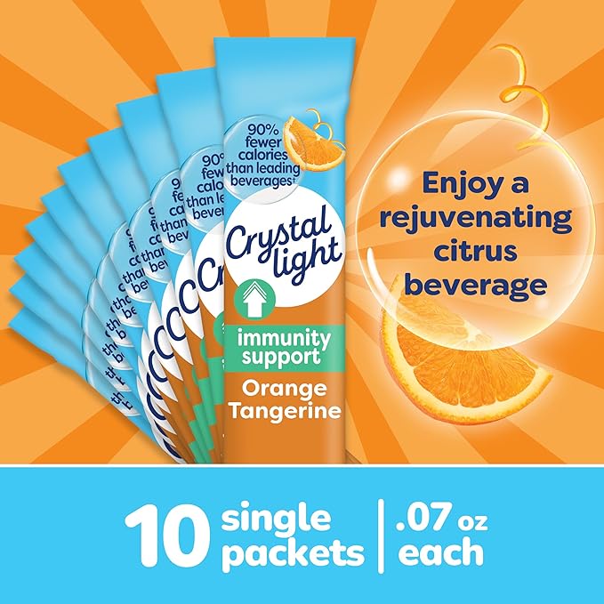 Crystal Light Immunity Support Orange Tangerine natural flavor with other natural flavor Powdered Drink Mix, .07 oz Packets, 10 per Box