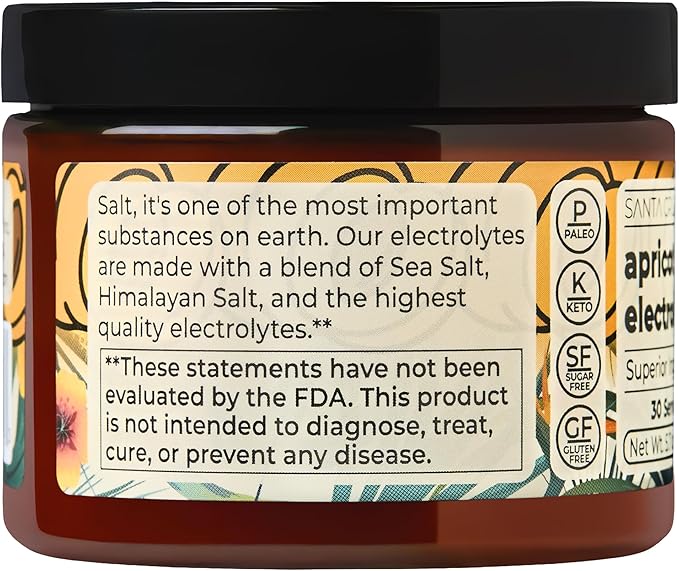 Santa Cruz Paleo Electrolyte Powder, Apricot Flavor, Sugar Free Hydration Drink Mix with Himalayan Pink Salt, Sea Salt, Magnesium Glycinate, Potassium Chloride, Sweetened with Stevia, 30 Servings