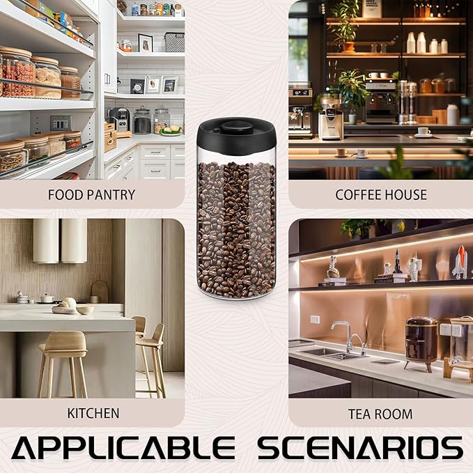 Vacuum Coffee Canister for Coffee Bean Storage, 1.8L/60.9oz Airtight Coffee Storage Container, Glass Manual Vacuum Seal Coffee Container with Scoop for Bean, Ground, Tea