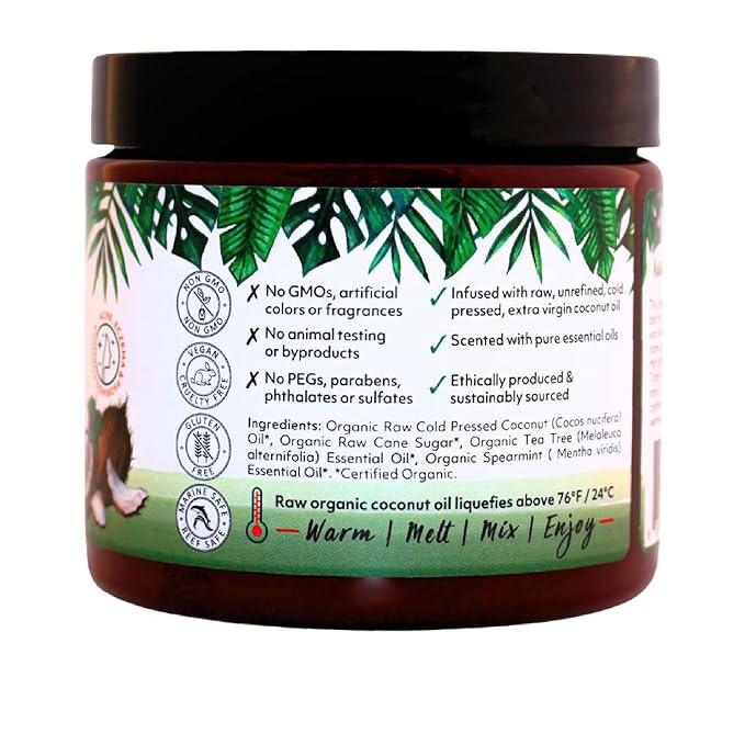 Organic Fiji Coconut Oil Infused Sugar Scrub for Face & Body 20-Ounces (20 Ounce (Pack of 1), Tea Tree Spearmint)