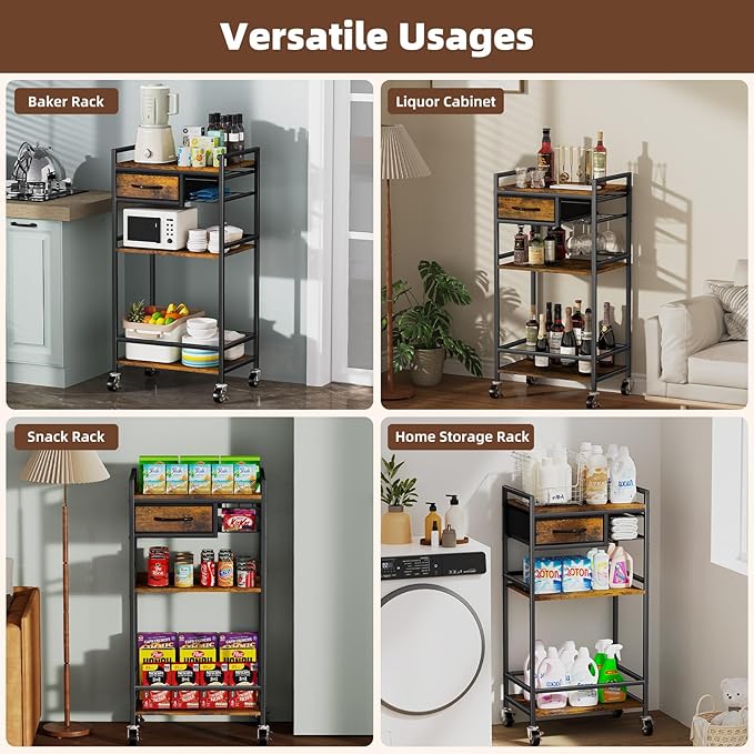Housolution 4-Tier Coffee Bar Cart with Storage, 33" H Coffee Station Cabinet with Pod Drawers for Nespresso Vertuo, Mini Toaster Oven Stand Table for Home, Kitchen, Living Room (Rustic Brown)