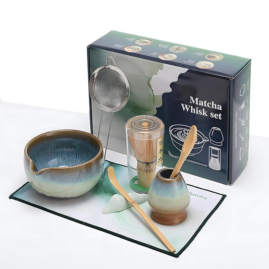 Matcha Whisk Set for Tea Lovers BittPicc 8Pcs Ceramic Matcha Tea Set with Bamboo Whisk, Bowl, Scoop & Holder - Gift for Starter Friend Family Traditional Japanese Tea Ceremony and Breakfast
