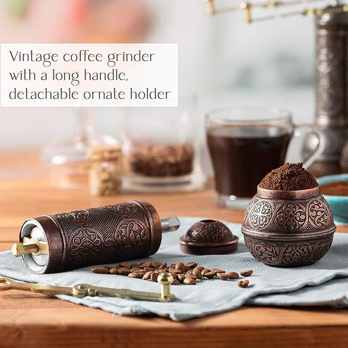 Crystalia Refillable Coffee Grinder, Authentic Manual Mill with Adjustable Grinder, Metal Coffee Mill with Handle, Antique Coffe Grinder with Hand Crank, Adjustable Coarseness