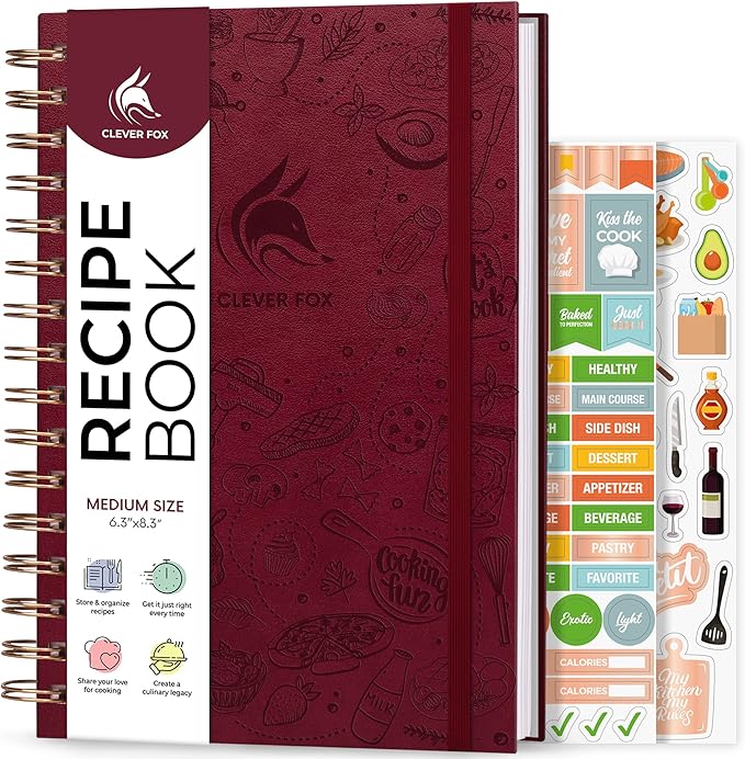 Clever Fox Recipe Book Spiral – Make Your Own Family Cookbook – Blank Recipe Notebook Organizer – Empty Cooking Journal to Write In Recipes – Medium Size, 6.3”x8.3”, Hardcover (Burgundy)