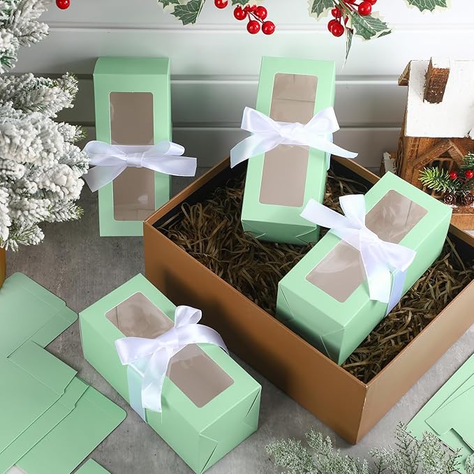 Honoson 24 Pcs Tumbler Gift Box with Ribbon for Sublimation Glass Exhibition Boxes Transparent for 12oz 16oz 20oz Drinking Cup Glasses Jars Mug Can Blanks(Mint Green)