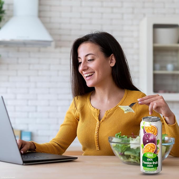 VINUT 100% Passion Fruit Juice, No Added Sugar, Not From Concentrate, 16.9 fl oz (500 mL) Can, Pack of 24
