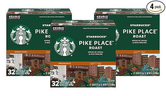 Starbucks Coffee K-Cup Pods for Keurig Brewers, Pike Place Roast, Medium Roast (32 Count (Pack of 4))