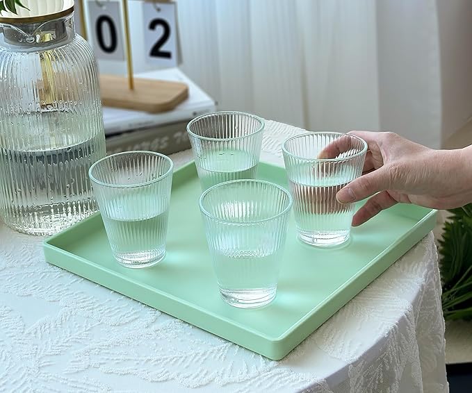 Green Square Plastic Tray - 11 Inch Multi-Purpose Organizer Tray for Vanity, Coffee Table, Bathroom Countertop & Ottoman | Decorative Catch-All Tray for Home, Office, Jewelry & Makeup