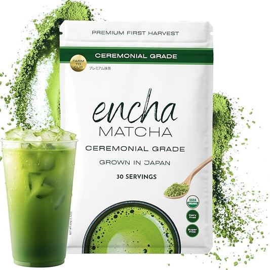 Encha Ceremonial Grade Matcha Powder - Organic First Harvest Japanese Matcha Green Tea, Matcha Tea From Uji, Japan (60g/2.12oz)